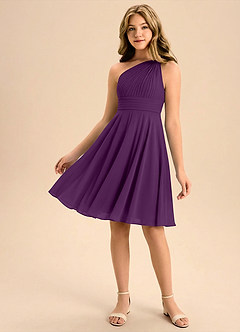 Azazie Charlize Junior Grape A-Line Pleated Chiffon Dress image1