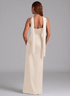 Azazie Calandra Jurken voor bruidsmeisjes Jurk van Stretch Satijn met A-Lijn Geplooid Wit Albast image4