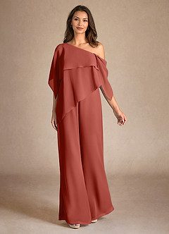 Azazie Halima Abiti per la Madre della Sposa Abito Tuta Pantaloni in Chiffon Spacco Laterale Terracotta image4