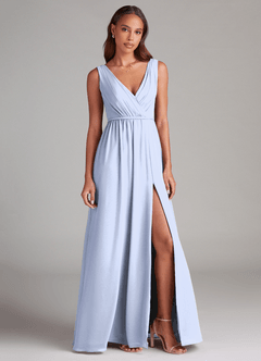 Azazie Tanicia Bridesmaid Dresses Ice A-Line Pleated Chiffon Dress image4