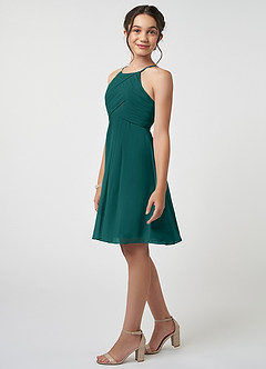 Azazie Ginny Junior Peacock A-Line Pleated Chiffon Dress image3