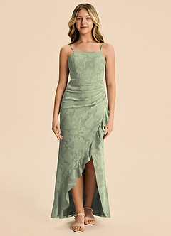 Azazie Buzzy Junior Agave Sheath Pleated Chiffon Dress image6