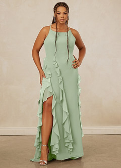 Christian Siriano Bridal for Azazie 1006 Bridesmaid Dresses Dusty Sage Mermaid Ruched Chiffon Dress image8