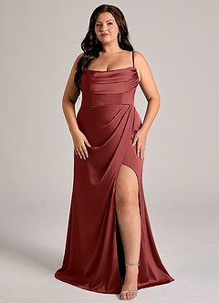 Azazie Johana Bridesmaid Dresses Terracotta Mermaid Off the Shoulder Stretch Satin Convertible Dress image13