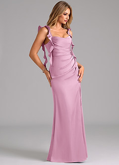 Azazie Jessamine Bridesmaid Dresses Candy Pink Sheath Corset Stretch Satin Dress image4