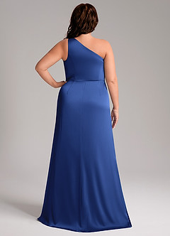 Azazie Phaedra Bridesmaid Dresses Royal Blue A-Line One Shoulder Stretch Satin Dress image9