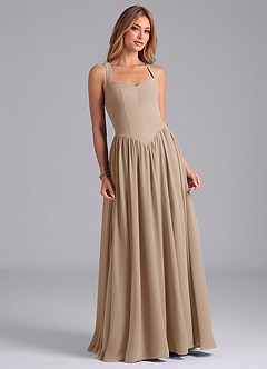Azazie Francis Abiti da Damigella Abito A-Line in Chiffon Corsetto Taupe image4