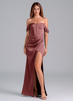 Azazie Asha Bridesmaid Dresses Amethyst Sheath Off the Shoulder Stretch Satin Convertible Dress image1
