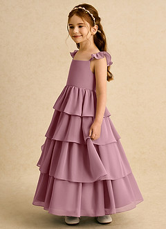 Azazie Boba Flower Girl Dresses Vintage Mauve A-Line Square Neckline Chiffon Dress image7