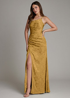 Azazie Mishka Bridesmaid Dresses Marigold Jacquard Sheath One Shoulder Floral Jacquard Dress image5
