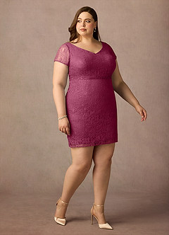 Azazie Lucilia Final Sale Mulberry Sheath Lace Dress image10