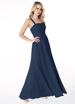 Azazie Jay Bridesmaid Dresses Dark Navy A-Line Square Neckline Side Slit Chiffon Dress image3