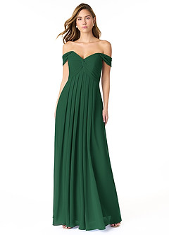 Azazie Kaitlynn Vestidos de damas de honor Vestido de Verde Oscuro de Gasa de Imperio Convertible con Fruncido image2