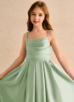 Azazie Reia Junior Formal Flower Girl Dresses Dusty Sage A-Line Pleated Matte Satin Dress image6