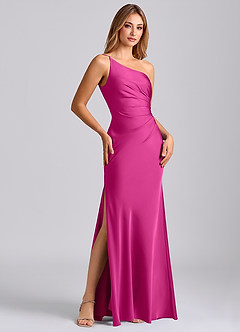 Azazie Marseli Final Sale Fuchsia Mermaid One Shoulder Stretch Satin Dress image4
