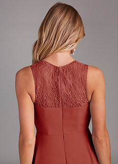Azazie Vina Bridesmaid Dresses Terracotta A-Line Lace Chiffon Dress image7