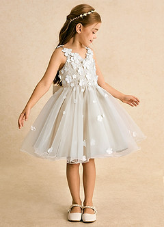 Azazie Junebug vestidos de niña de las flores Vestido de Marfil Champán de Tul de Princesa con Encaje image4