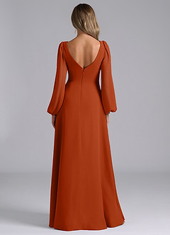 Azazie Omari Bridesmaid Dresses Burnt Orange A-Line Long Sleeve Chiffon Dress image6