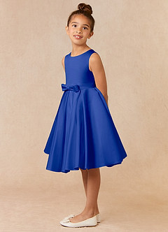 Azazie Coco Flower Girl Dresses Royal Blue A-Line Bow Matte Satin Dress image2