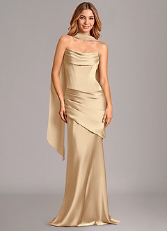 Azazie Pelagia Bridesmaid Dresses Champagne Mermaid Corset Stretch Satin Convertible Dress image1