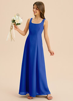 Azazie Lambie Junior Royal Blue A-Line Pleated Chiffon Dress image7