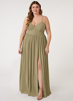 Azazie Zeya Bridesmaid Dresses Moss Green A-Line V-Neck Pleated Chiffon Dress image6