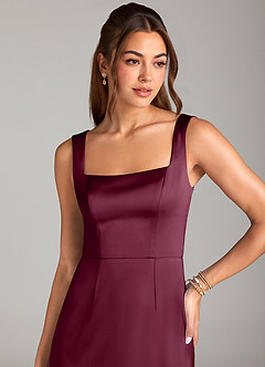 Azazie Flori Bridesmaid Dresses Mulberry Sheath Side Slit Stretch Satin Dress image5