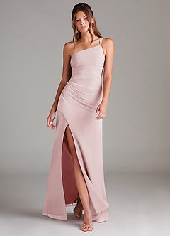 Azazie Eren Bridesmaid Dresses Blushing Pink Sheath One Shoulder Chiffon Dress image1