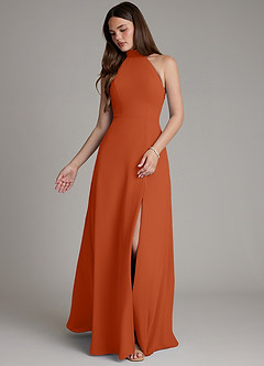 Azazie Myra Bridesmaid Dresses Burnt Orange A-Line High Neck Chiffon Dress image4