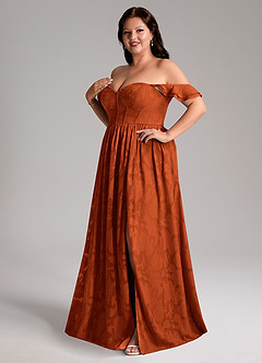 Azazie Denisse Robes de demoiselle d'honneur Robe Trapèze en Blumen-Burnout Rayé Paprika image11