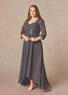 Azazie Devereaux Mother of the Bride Dresses Steel Grey A-Line Lace Chiffon Dress image9