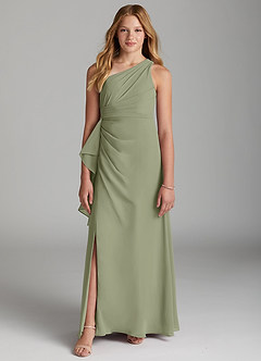 Azazie Maive Junior Pistachio A-Line Pleated Chiffon Dress image2