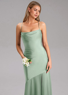 Azazie Grata Brautjungfernkleider Etui Seitliche Cut-Outs Stretch-Satin Kleid Agave image6