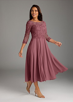 Azazie Marge Kleider für die Brautmutter A-Linie Schaufel Spitze Chiffon Kleid Wüstenrose image1
