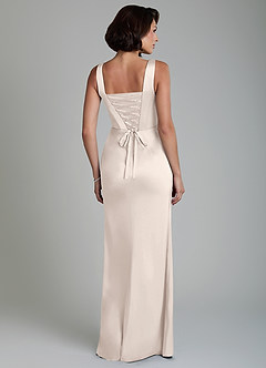Azazie Amora Bridesmaid Dresses White Alabaster Mermaid Corset Stretch Satin Dress image2