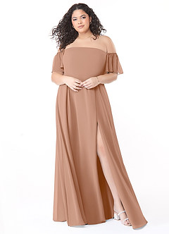 Azazie Sue Bridesmaid Dresses Champagne Rose A-Line Off the Shoulder Chiffon Convertible Dress image11