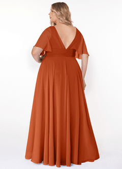 Azazie Pamela Bridesmaid Dresses Burnt Orange A-Line V-Neck Pleated Chiffon Dress image7