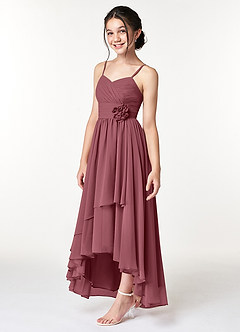 Azazie Catalina Junior Desert Rose A-Line Ruched Chiffon Dress image3