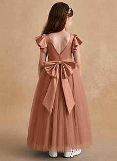 Azazie Suzy Flower Girl Dresses Bronzer A-Line with Sleeves Tulle Dress image1