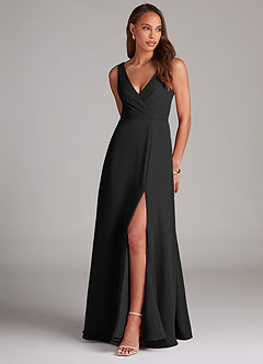 Azazie Nelly Bridesmaid Dresses Black A-Line Pleated Chiffon Dress image1