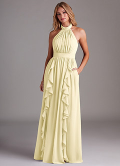 Azazie Avary Bridesmaid Dresses Lemon Sorbet A-Line Pleated Chiffon Dress image4