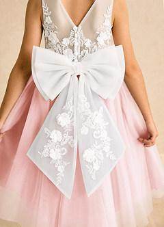 Azazie Lina Flower Girl Dresses Ivory Blushing Pink Ball-Gown Lace Dress image7