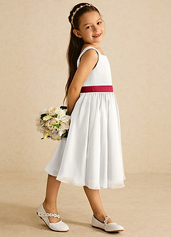 Azazie Elina Flower Girl Dresses Ivory Scarlet A-Line Sleeveless Chiffon Dress image3