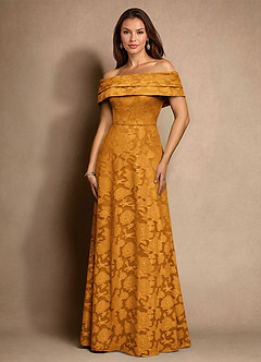 Azazie New Britain Kleider für die Brautmutter A-Linie Plissee Blumen-Burnout Kleid Butterscotch image1