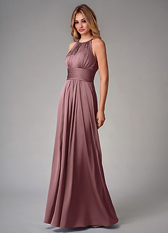 Azazie Bonnie Bridesmaid Dresses Vintage Mauve A-Line Pleated Stretch Satin Dress image3
