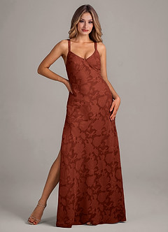 Azazie Aliza Bridesmaid Dresses Terracotta A-Line Floral Burnout Dress image1