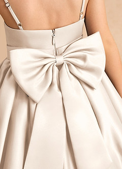 Azazie Davine Flower Girl Dresses White Alabaster A-Line Spaghetti Strap Matte Satin Dress image10