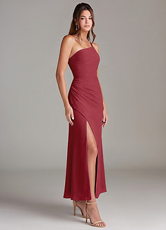 Azazie Eren 신부 들러리 드레스 인어 한쪽 어깨 쉬폰 발목 길이 드레스 image4