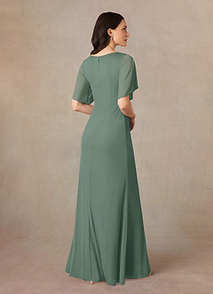 Azazie Selah Mother of the Bride Dresses Eucalyptus A-Line V-Neck ruched Mesh Dress image4