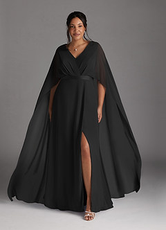 Azazie Isa Mother of the Bride Dresses Black A-Line V-Neck Pleated Chiffon Dress image7
